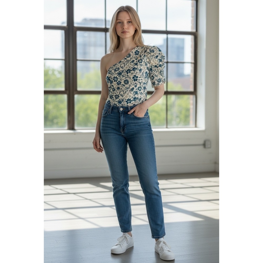 Floral Print Bodysuit - Cream and Blue